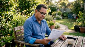 Man reviewing intestacy legal document at home