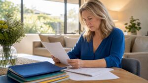 Woman reviewing inheritance legal documents