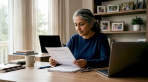 Woman reviewing estate planning documents