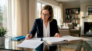 Estate lawyer reviewing legal documents