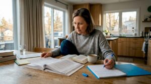 Woman reviewing estate legal documents at home