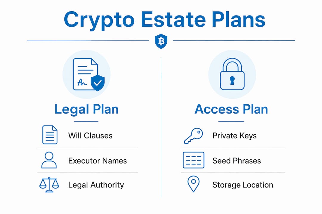 Infographic comparing legal and access plans in crypto wills