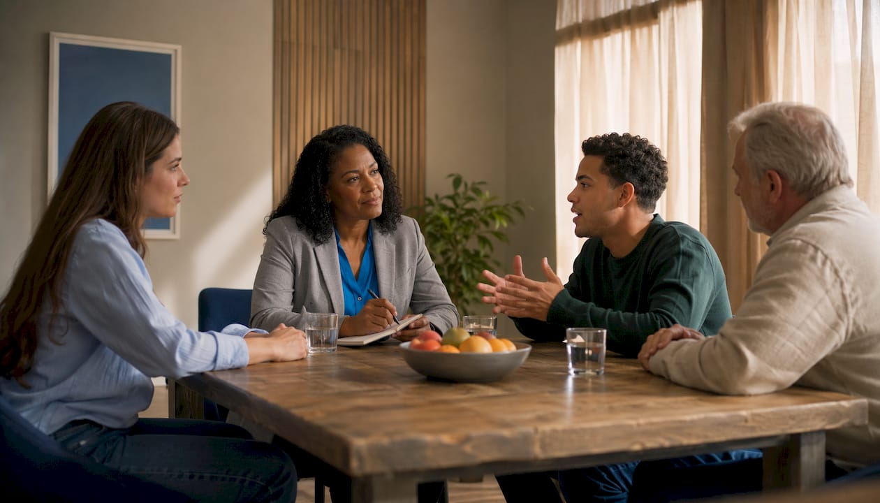 Family mediation session with legal advisor