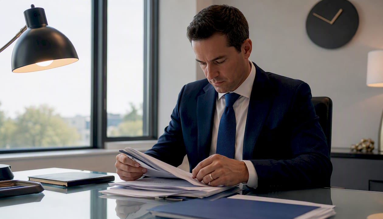 Lawyer preparing legal documents for court