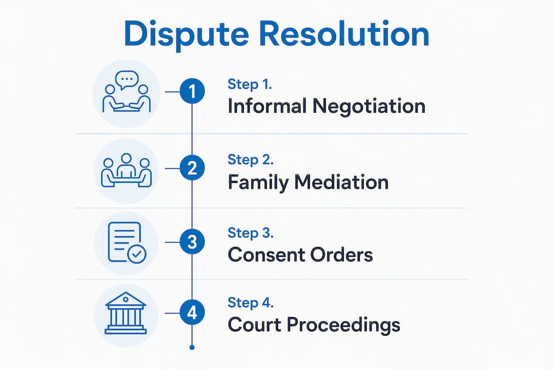 Infographic showing stages of gift and inheritance dispute resolution