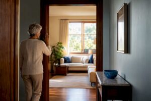 Resident standing inside a secure home