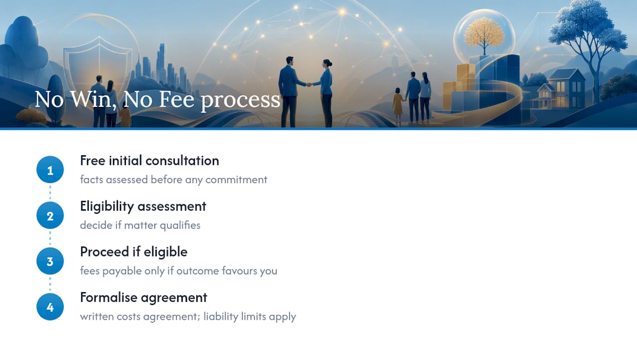 Funding Your Legal Matter — No Win, No Fee — overview diagram