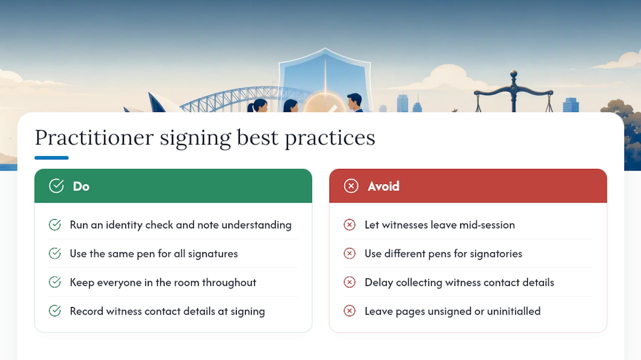 Practitioner tips: how lawyers reduce risk at signing — overview diagram