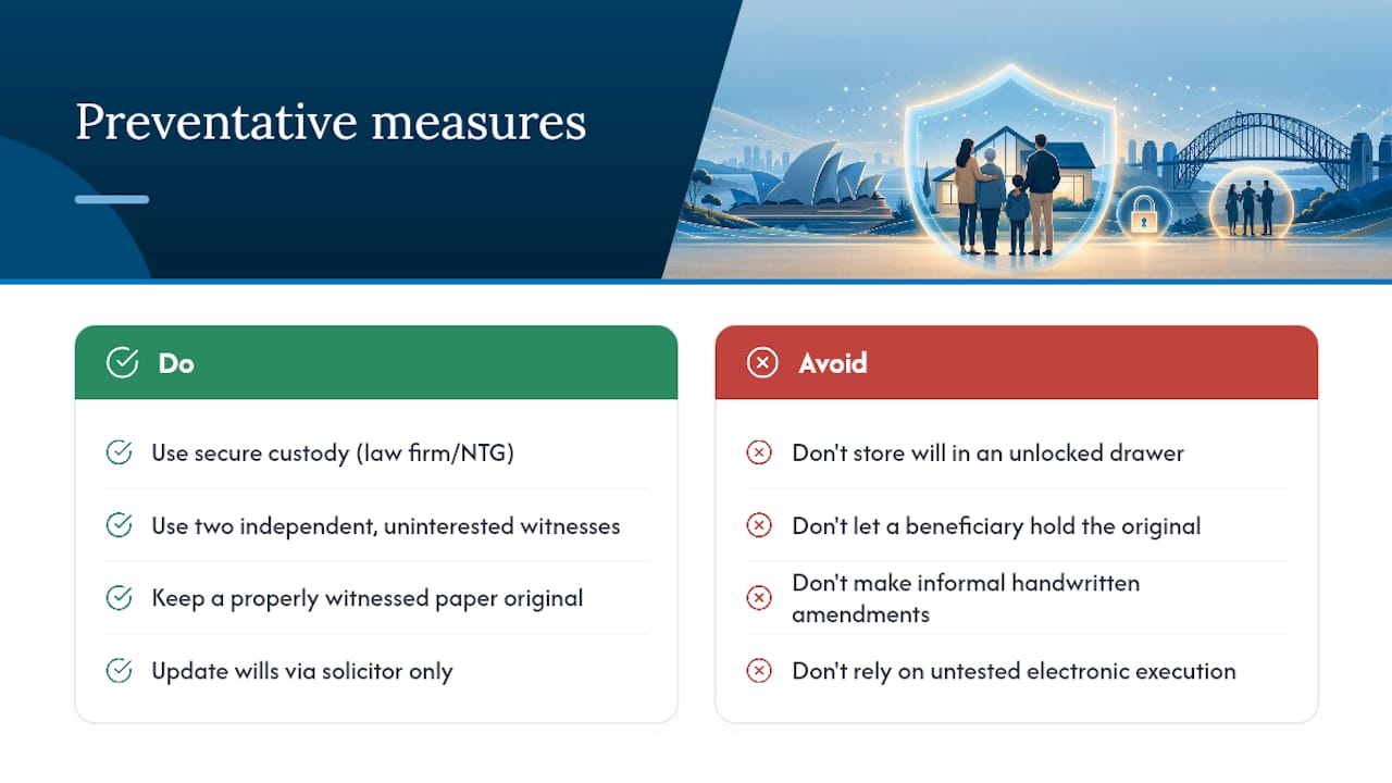 Preventative measures to reduce the risk of will forgery — overview diagram
